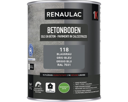 Peinture pour sol en béton RENAULAC mat satiné bleu gris 1 l Peinture Renaulac pour sol en béton, gris-bleu, RAL 7031