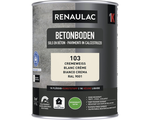 Peinture pour sol en béton RENAULAC mat satiné crème 1 l Peinture Renaulac pour sol béton, blanc crème, boîte de 1 litre