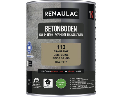 Peinture pour sol en béton RENAULAC mat satiné gris-beige 1 l