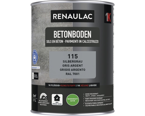 Peinture pour sol en béton RENAULAC mat satiné argent 1 l Peinture pour sol béton Renaulac, 1 litre, convient pour l''intérieur