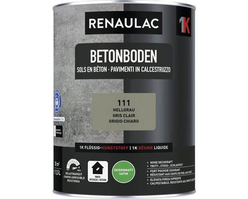 Peinture pour sol en béton RENAULAC mat satiné gris clair 2.5 l Peinture Renaulac pour sol en béton, gris clair, satinée, en bidon