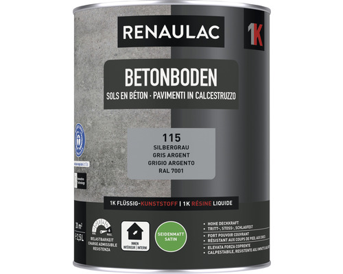Peinture pour sol en béton RENAULAC mat satiné argent 2.5 l Pot de peinture pour sol en béton Renaulac, satiné