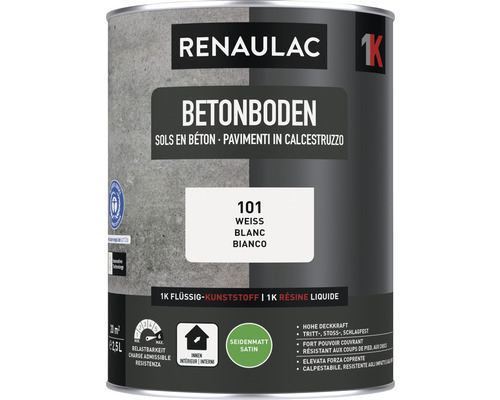 Peinture pour sol en béton RENAULAC mat satiné blanc 2.5 l Peinture Renaulac pour sol béton, blanc, pot de 2,5 litres
