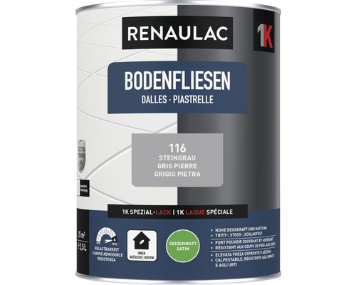 Peinture pour carrelage de sol RENAULAC mat satiné gris pierre 2.5 l Renaulac 1K Laque spéciale pour carreaux de sol, gris pierre, satiné