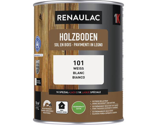 RENAULAC Holzbodenfarbe seidematt weiss 1 l Renaulac Holzbodenlack Dose, Weiß, seidenmatt