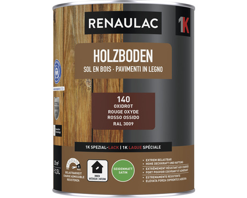 Peinture pour sol en bois RENAULAC mat satiné oxyde 2.5 l Renaulac pot de laque pour plancher en bois, couleur rouge oxyde, satiné