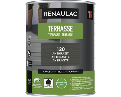 RENAULAC Terrassenfarbe seidenmatt anthrazit 1 l Renaulac Terrassen Holz Lack Anthrazit Dose