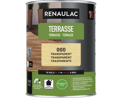 Huile pour terrasse RENAULAC mat satiné transparent 1 l Huile pour terrasse Renaulac, incolore, satinée