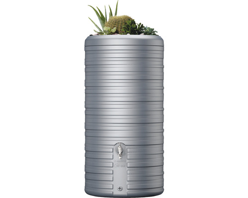 Récupérateur d''eau de pluie avec plantation sur le dessus et robinet