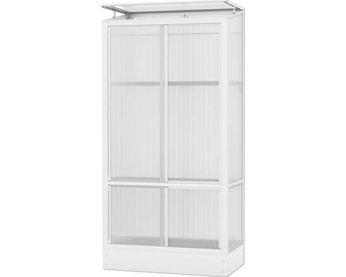 Gewächshaus mit zwei Regalebenen und einer aufklappbaren Dachluke