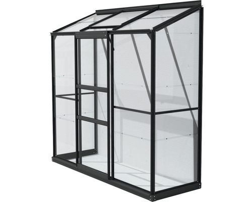 Serre avec porte coulissante et parois transparentes