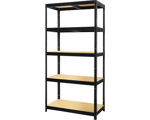 Étagère emboîtable pour charges lourdes FUTUR noir mat 180x90x60cm 5 tablettes en bois capacité de charge 1750 kg Étagère emboîtable pour charges lourdes FUTUR noir mat 180x90x60cm 5 tablettes en bois capacité de charge 1750 kg