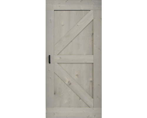 Porte en bois avec motif en forme de Z et poignée noire