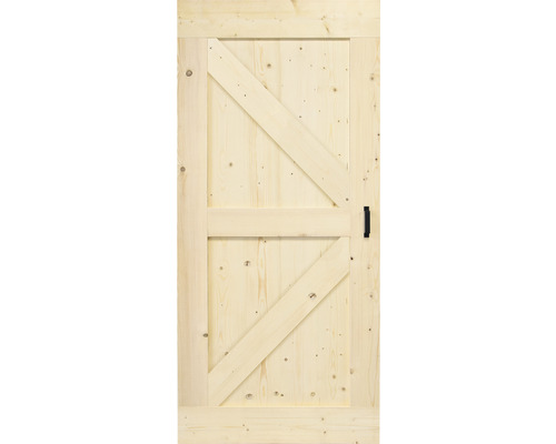 Porte en bois avec croisillons en Z et poignée noire