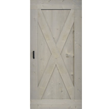 Porte en bois avec motif en forme de X et poignée