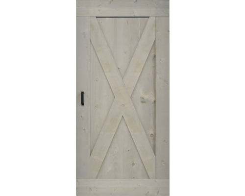 Porte en bois avec motif en forme de X et poignée