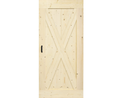 Porte en bois avec motif en X et poignée