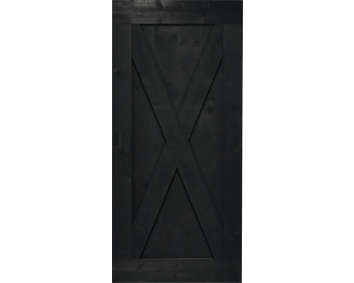 Porte de grange en bois noire avec croisillons en X
