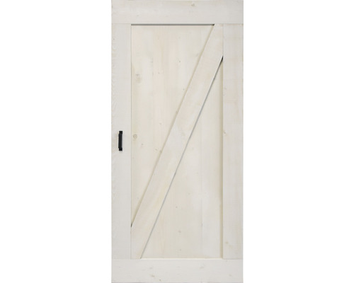 Porte en bois avec cadre décoratif diagonal et poignée