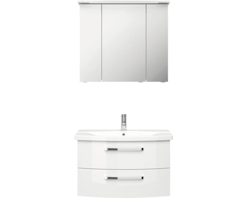 Meuble de salle de bains 3 pièces Pelipal xpressline 4010 84 x 200 x 45 cm façade blanc à haute brillance avec vasque en céramique blanc avec lavabo céramique sous-vasque armoire de toilette lumineuse 4010.0800209