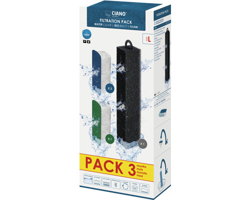 Matériau filtrant Ciano paquet de filtration 3 mois L cartouche de filtration Ciano Pack filtration avec mousse filtrante pour aquarium, taille L