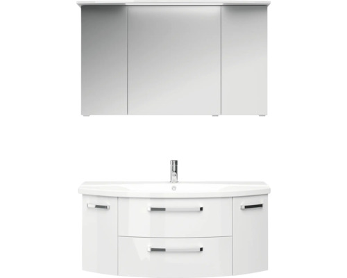 Meuble de salle de bains 3 pièces Pelipal xpressline 4010 122 x 200 x 48 cm façade blanc à haute brillance avec vasque en céramique blanc avec lavabo céramique sous-vasque armoire de toilette lumineuse 4010.1200209