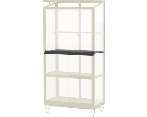 Schwarzes Regalbrett im Regalsystem