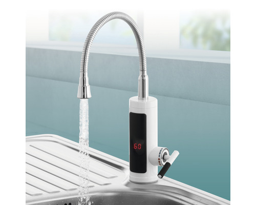 Elektrischer Wasserhahn mit digitaler Temperaturanzeige am Spülbecken