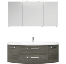 Badmöbelset 3-teilig Pelipal xpressline 4010 BxHxT 144 x 200 x 49,5 cm Frontfarbe graphit struktur quer mit Waschtisch Keramik weiß und Keramik-Waschtisch Waschtischunterschrank Spiegelschrank mit LED-Beleuchtung Griff chrom glanz 4010.1400119 40101400119