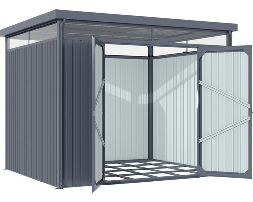 Abri de jardin avec deux portes ouvertes