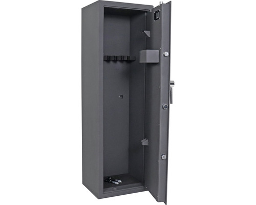 Geöffneter Waffenschrank aus Stahl mit Innenfächern