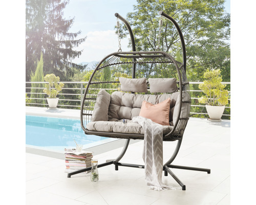 Fauteuil suspendu Destiny Coco Double Relax rotin synthétique anthracite, avec châssis alu et rembourrage