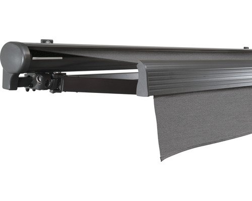 Store banne semi-coffre SOLUNA Comfort 4x3 dessin U104 châssis DB703 gris foncé entraînement à gauche avec moteur et interrupteur mural Store de terrasse déployable pour l''extérieur
