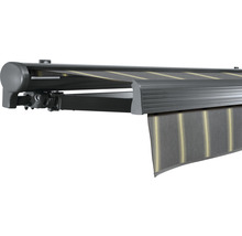 SOLUNA Halbkassettenmarkise Comfort 4x2,5 Dessin D417 Gestell DB703 dunkelgrau Antrieb links inkl.Motor, Sonnen und Windwächter,Wandschalter