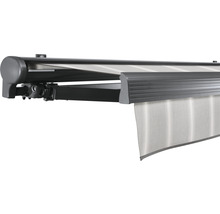 SOLUNA Halbkassettenmarkise Comfort 4,5x3,5 Dessin D418 Gestell DB703 dunkelgrau Antrieb links inkl.Motor, Sonnen und Windwächter,Wandschalter