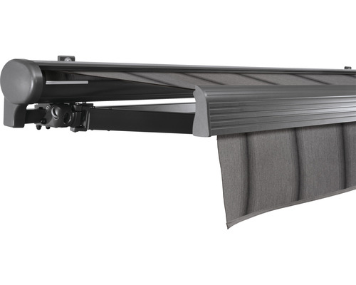 SOLUNA Halbkassettenmarkise Comfort 5,5x2 Dessin D419 Gestell DB703 dunkelgrau Antrieb links inkl.Motor, Sonnen und Windwächter,Wandschalter Seitenmarkise zur Anbringung an einer Hauswand