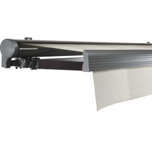 SOLUNA Halbkassettenmarkise Comfort 4x3,5 Dessin J202 Gestell DB703 dunkelgrau Antrieb links inkl.Motor, Sonnen und Windwächter,Wandschalter