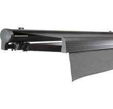 SOLUNA Halbkassettenmarkise Comfort 5,5x2 Dessin U104 Gestell DB703 dunkelgrau Antrieb links inkl.Motor, Sonnen und Windwächter,Wandschalter
