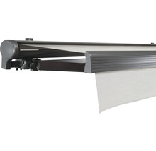 SOLUNA Halbkassettenmarkise Comfort 4,5x3,5 Dessin U190 Gestell DB703 dunkelgrau Antrieb links inkl.Motor, Sonnen und Windwächter,Wandschalter