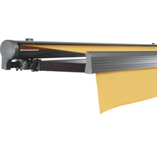 SOLUNA Halbkassettenmarkise Comfort 5x3,5 Dessin U415 Gestell DB703 dunkelgrau Antrieb links inkl.Motor, Sonnen und Windwächter,Wandschalter
