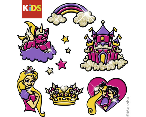 Aufkleber-Set für Kinder mit Motiven wie Einhorn, Regenbogen, Schloss, Prinzessin, Prinz und Krone