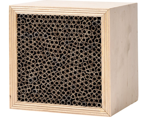 Hôtel à insectes dobar nichoir pour abeilles sauvages cube en bois pin rempli de douilles en carton Ø 4 mm env. 14 x 13 x 14 cm