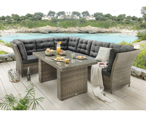 Gartenmöbelset Destiny Palma Deluxe Polyrattan 6-Sitzer 5-teilig grau