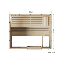 Abbildung einer Sauna mit den Maßen 208 mal 172 mal 200 Zentimeter.