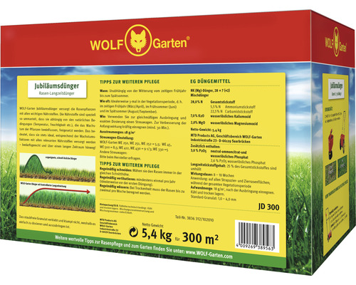Wolf Garten Engrais anniversaire pour gazon, 5,4 kilogrammes pour 300 mètres carrés