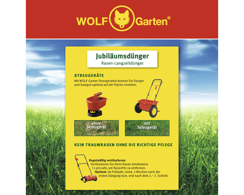 Wolf Garten Jubiläumsdünger Engrais gazon longue durée et épandeurs d''engrais pour l''entretien du gazon
