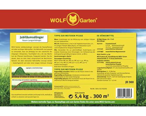 Wolf Garten Jubiläumsdünger Engrais longue durée pour gazon pour 300 mètres carrés