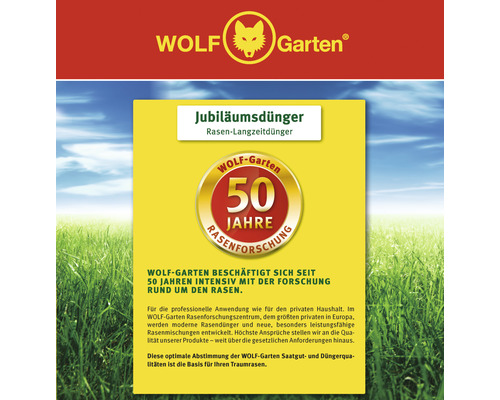 Wolf Garten Jubiläumsdünger Engrais gazon longue durée emballage du produit