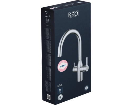 Emballage d''un robinet de cuisine KEO avec filtre à eau BWT