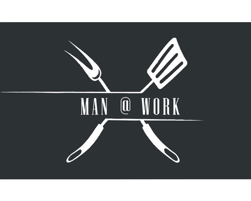 Logo Man at Work avec fourchette à griller et spatule